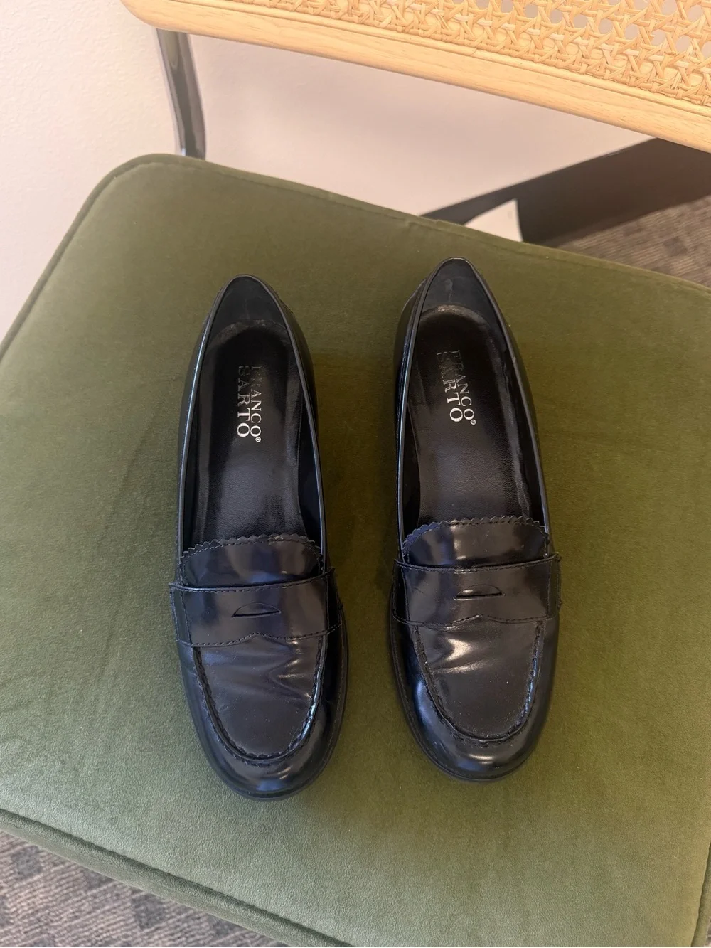 Franco Sarto Black Leather Penny Loafers - Women's